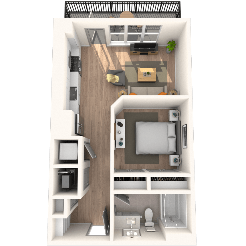Floor plan for studio, 1 bath, 567 sqft