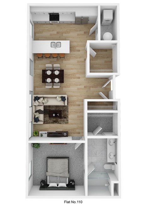 Floor plan for 1 bed, 1 bath, 817 sqft