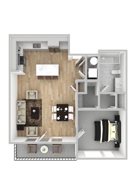 Floor plan for 1 bed, 1 bath, 841 sqft