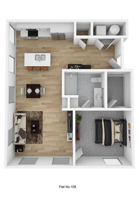 Floor plan for 1 bed, 1 bath, 794 sqft