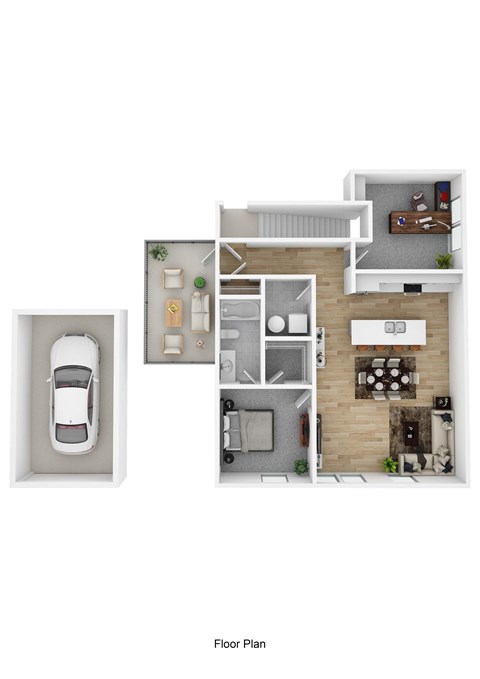 Floor plan for 1 bed, 1 bath, 1053 sqft