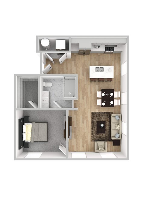 Floor plan for 1 bed, 1 bath, 719 sqft