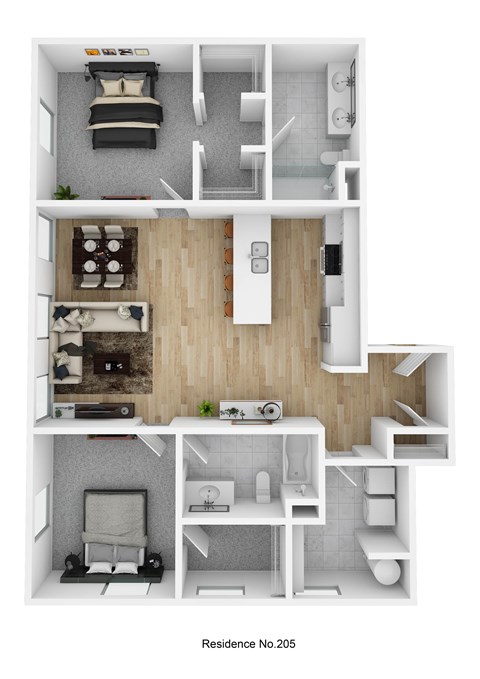 Floor plan for 2 beds, 2 baths, 1195 sqft