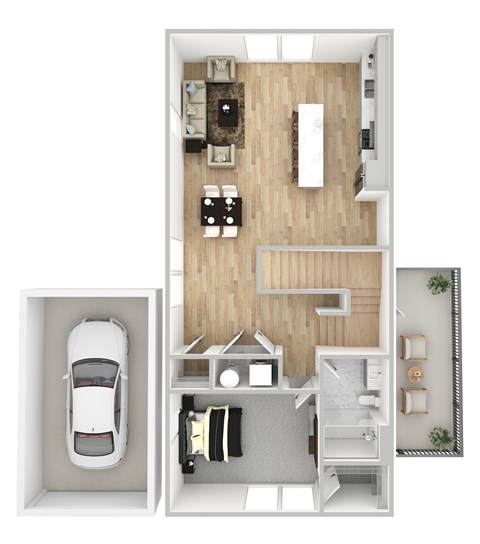 Floor plan for 1 bed, 1 bath, 902 sqft