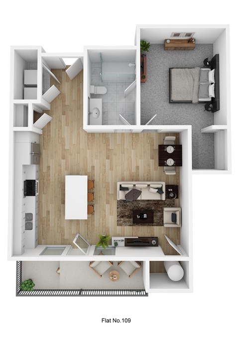 Floor plan for 1 bed, 1 bath, 811 sqft