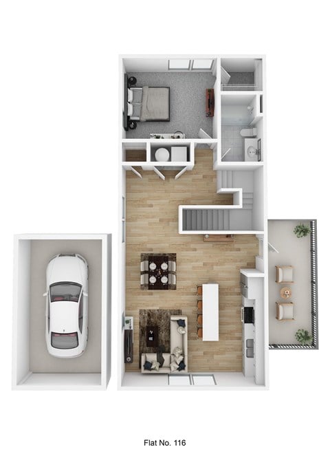 Floor plan for 1 bed, 1 bath, 943 sqft
