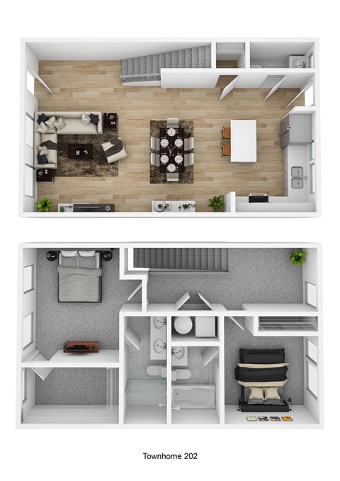 Floor plan for 2 beds, 2.5 baths, 1360 sqft