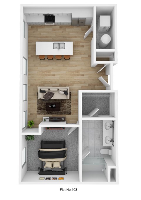 Floor plan for 1 bed, 1 bath, 695 sqft