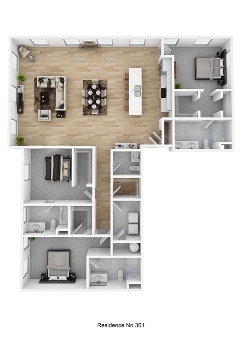 Floor plan for 3 beds, 3.5 baths, 2057 sqft