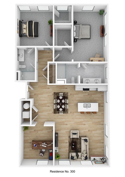 Floor plan for 2 beds, 2 baths, 1565 sqft