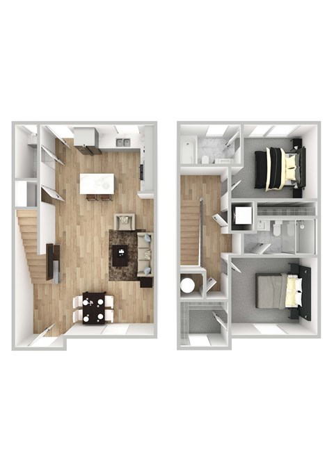 Floor plan for 2 beds, 2.5 baths, 1192 sqft