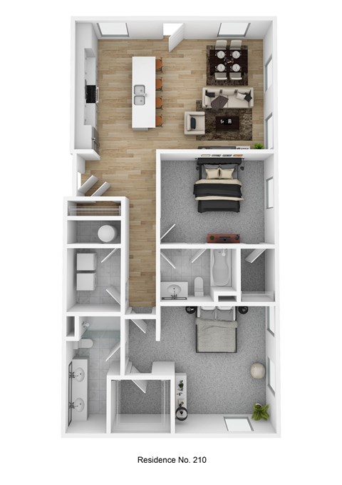 Floor plan for 2 beds, 2 baths, 1249 sqft