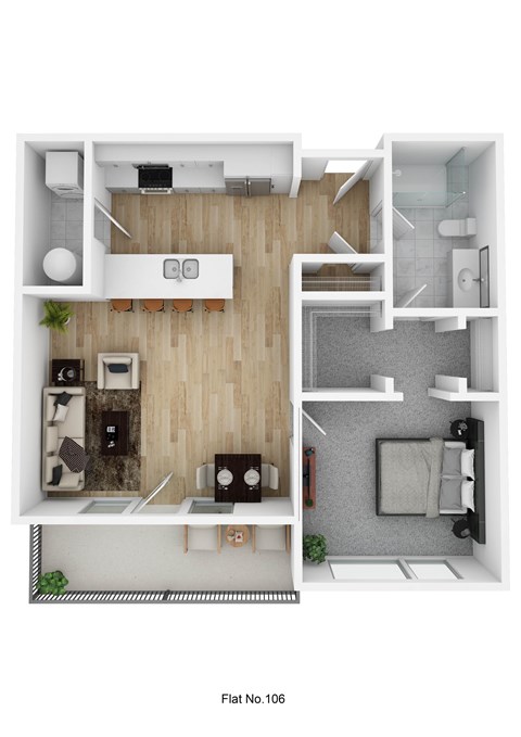 Floor plan for 1 bed, 1 bath, 772 sqft