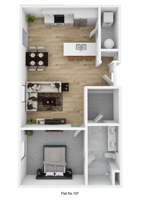 Floor plan for 1 bed, 1 bath, 789 sqft