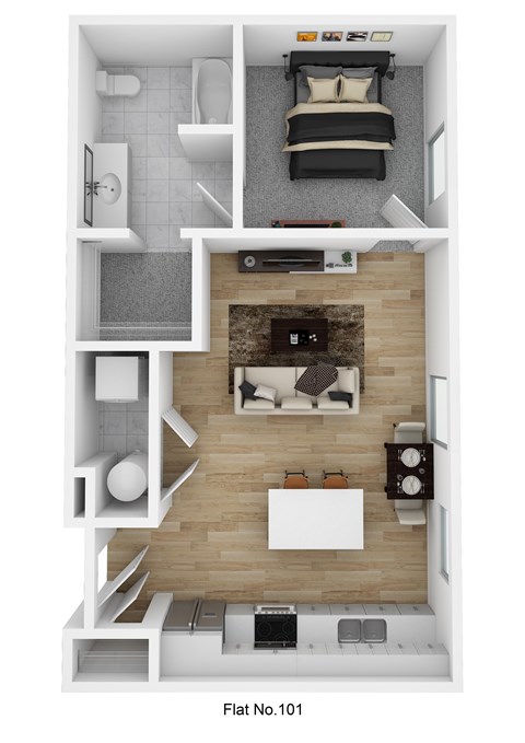 Floor plan for 1 bed, 1 bath, 648 sqft