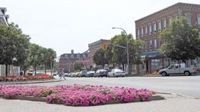 Smiths Falls apartment for rent - a city street with a bunch of flowers on the corner