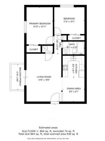 Floor plan for 2 beds, 1 bath, 800 sqft
