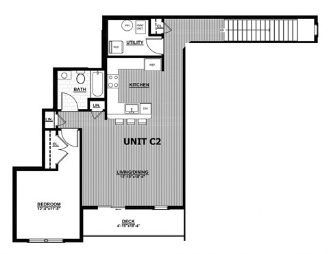 Floor plan for 1 bed, 1 bath, 1033 sqft