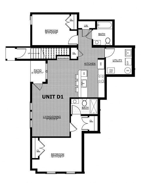 Floor plan for 2 beds, 2 baths, 1148 sqft