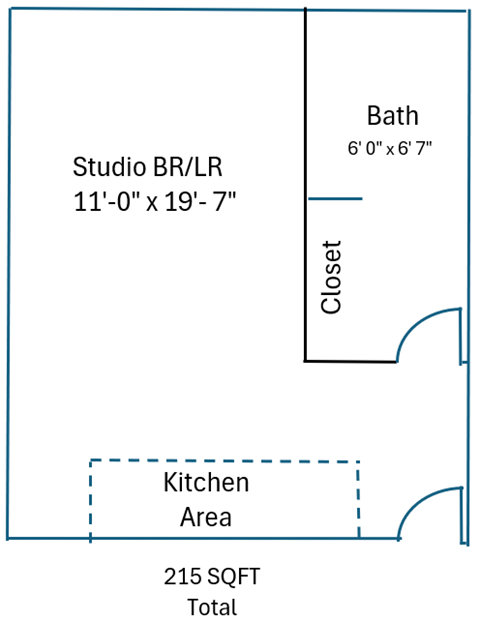 Floor plan for 1 bed, 1 bath