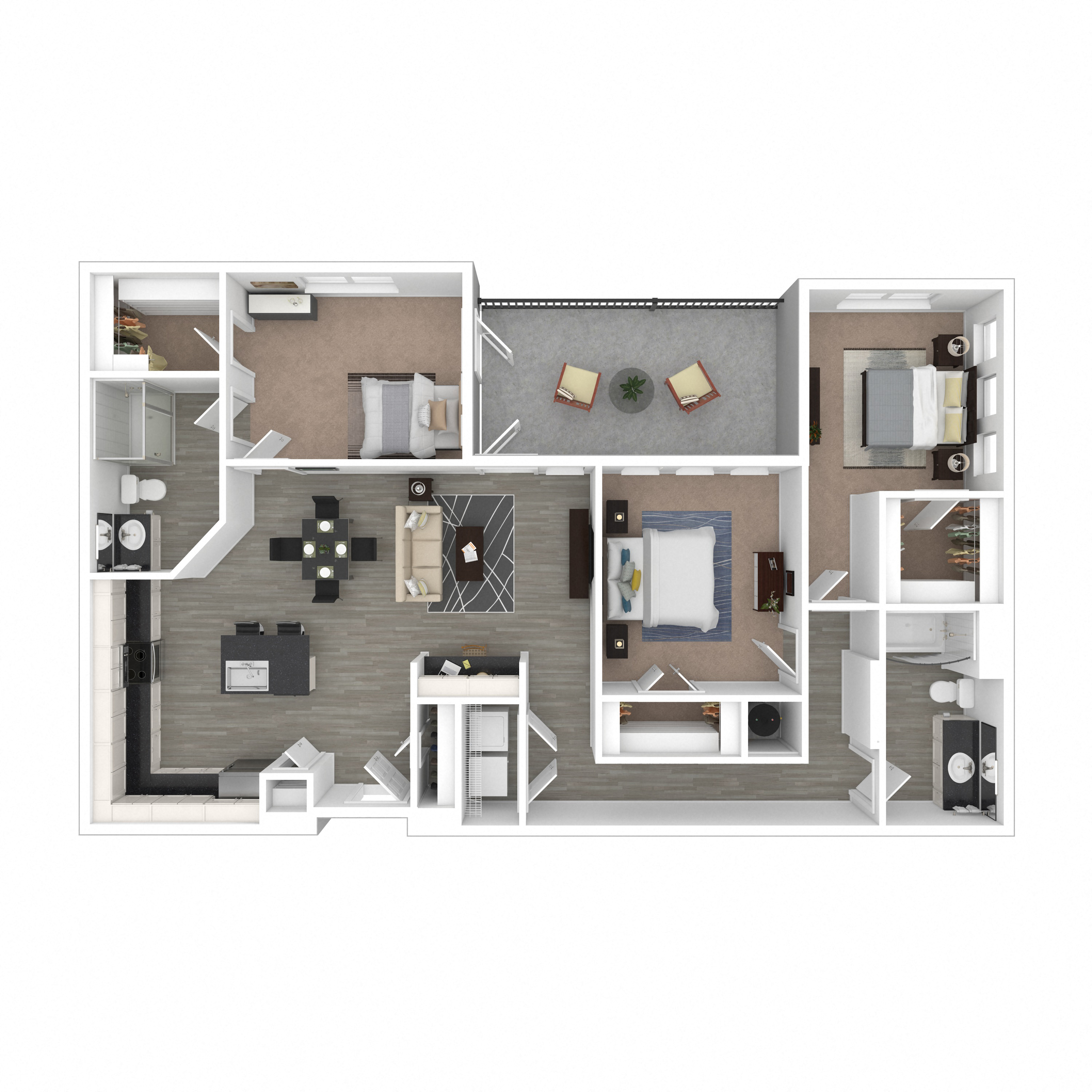Floor plan for 3 beds, 2 baths, 1414 sqft