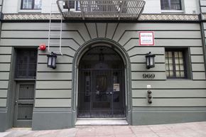 San Francisco apartment for rent - A building with a black door and a sign that says "No Trespassing".