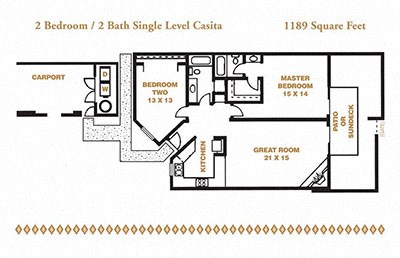 Floor plan for 2 beds, 2 baths, 1189 sqft