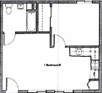 Floor plan for 1 bed, 1 bath, 512 sqft