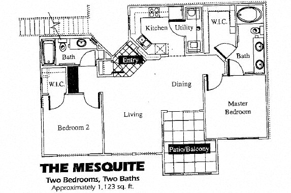 Floor plan for 2 beds, 2 baths, 1123 sqft
