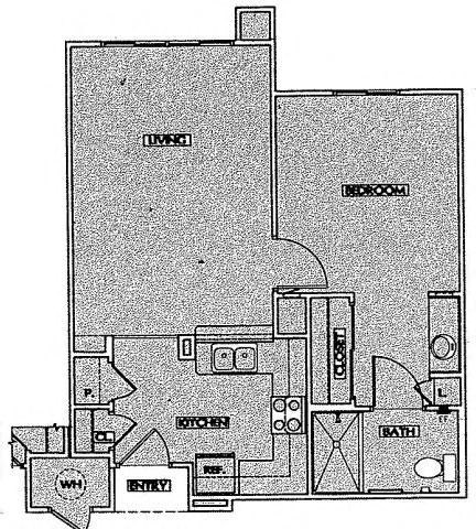 Floor plan for 1 bed, 1 bath, 585 sqft