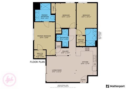 Floor plan for 3 beds, 3 baths, 1148 sqft