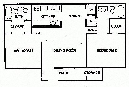 Floor plan for 2 beds, 2 baths, 925 sqft