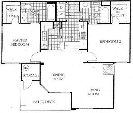 Floor plan for 2 beds, 2 baths, 1040 sqft