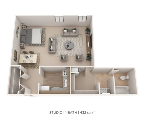 Floor plan for studio, 1 bath, 432 sqft
