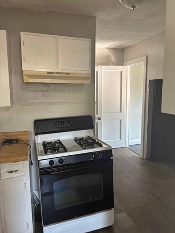 Prichard house for rent - A black and white stove in a kitchen with a white cabinet above it.
