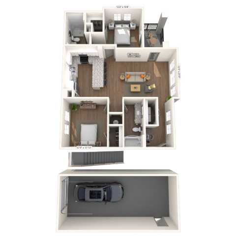 Floor plan for 2 beds, 2 baths, 1118 sqft