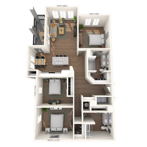 Floor plan for 3 beds, 2 baths, 1527 sqft