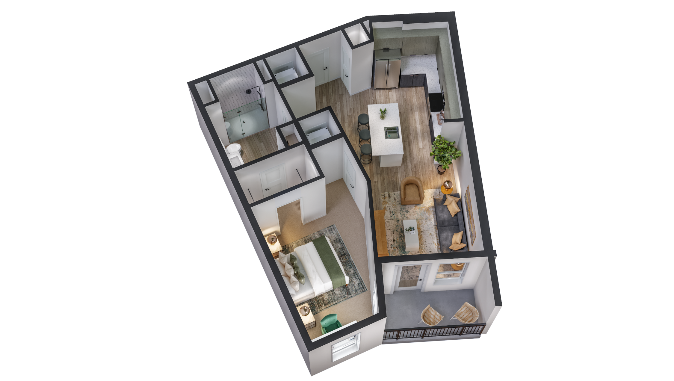 Floor plan for 1 bed, 1 bath, 753 sqft