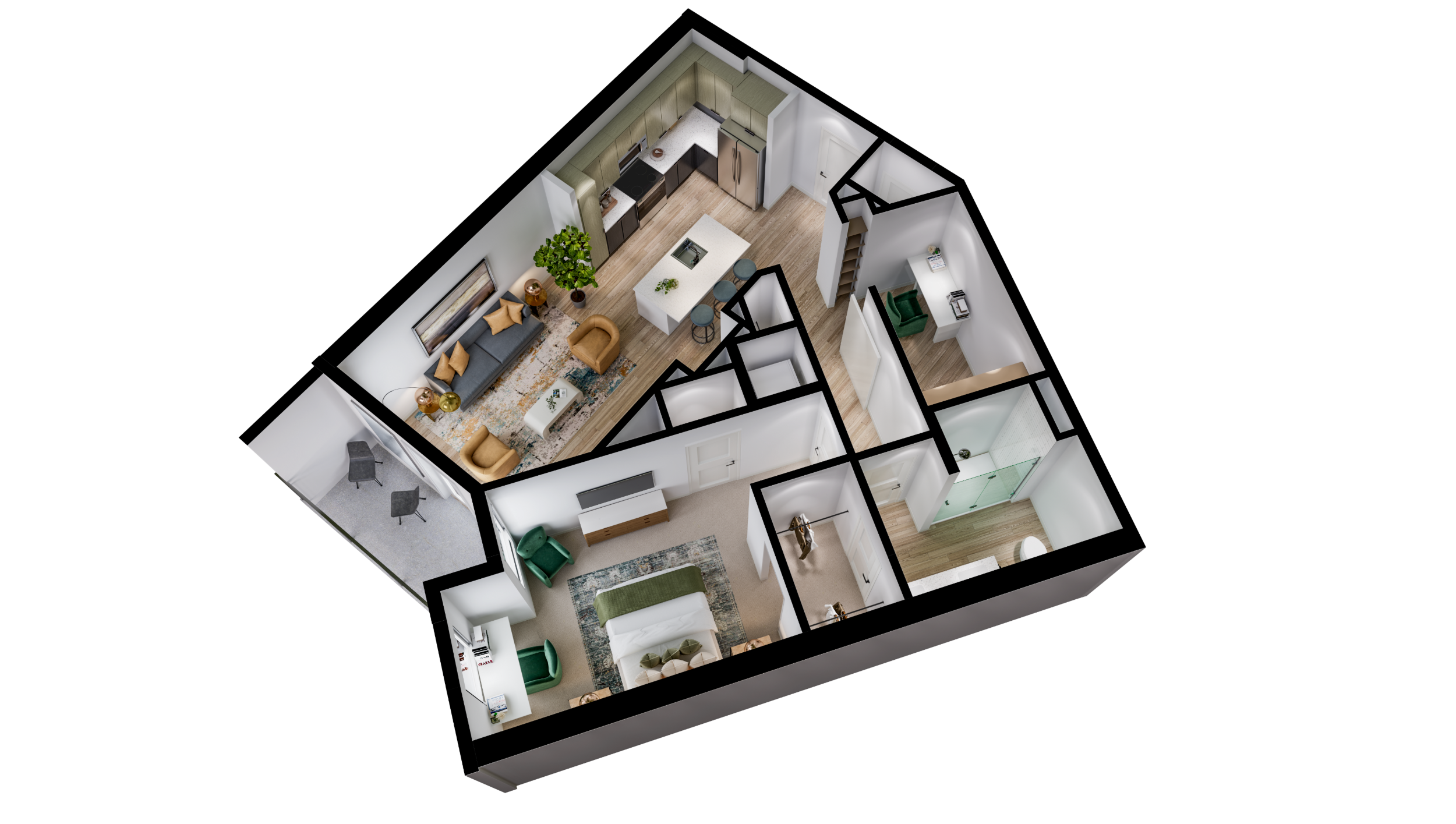Floor plan for 1 bed, 1 bath, 921 sqft