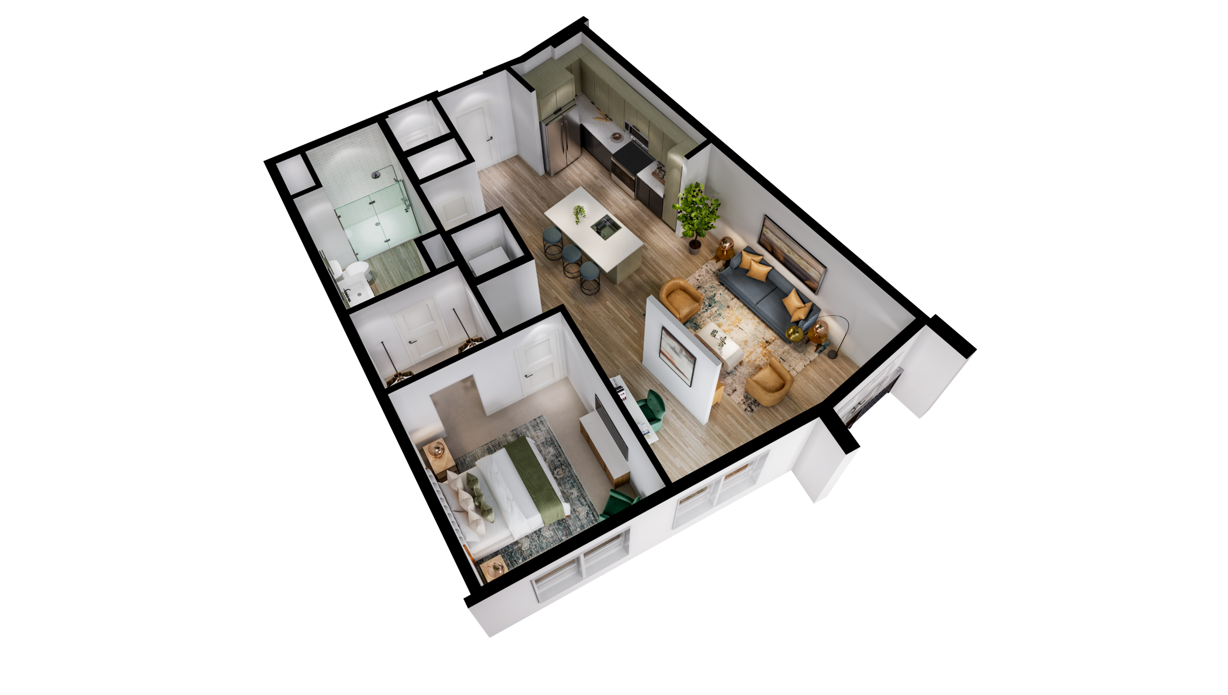 Floor plan for 1 bed, 1 bath, 868 sqft