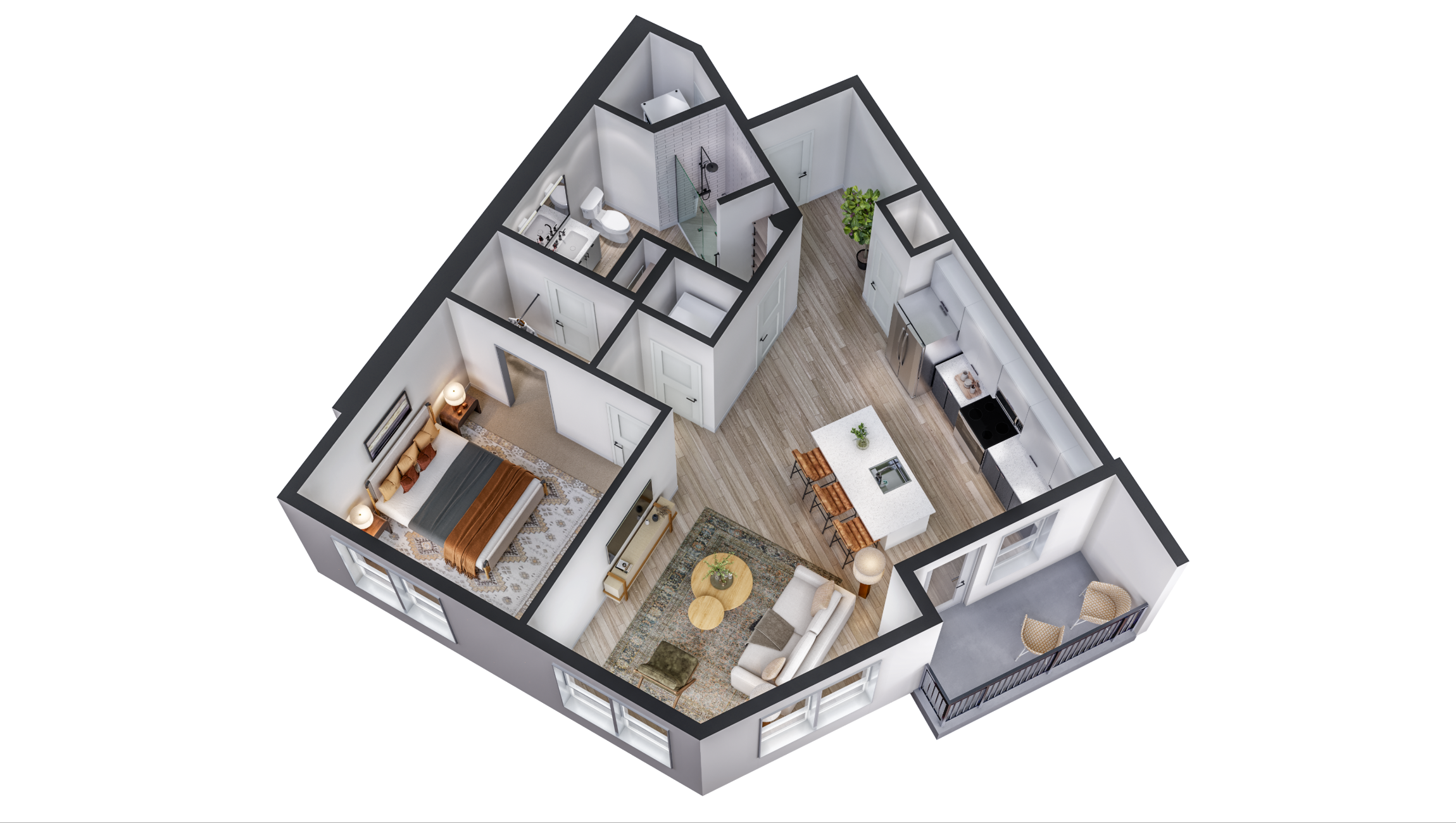 Floor plan for 1 bed, 1 bath, 836 sqft