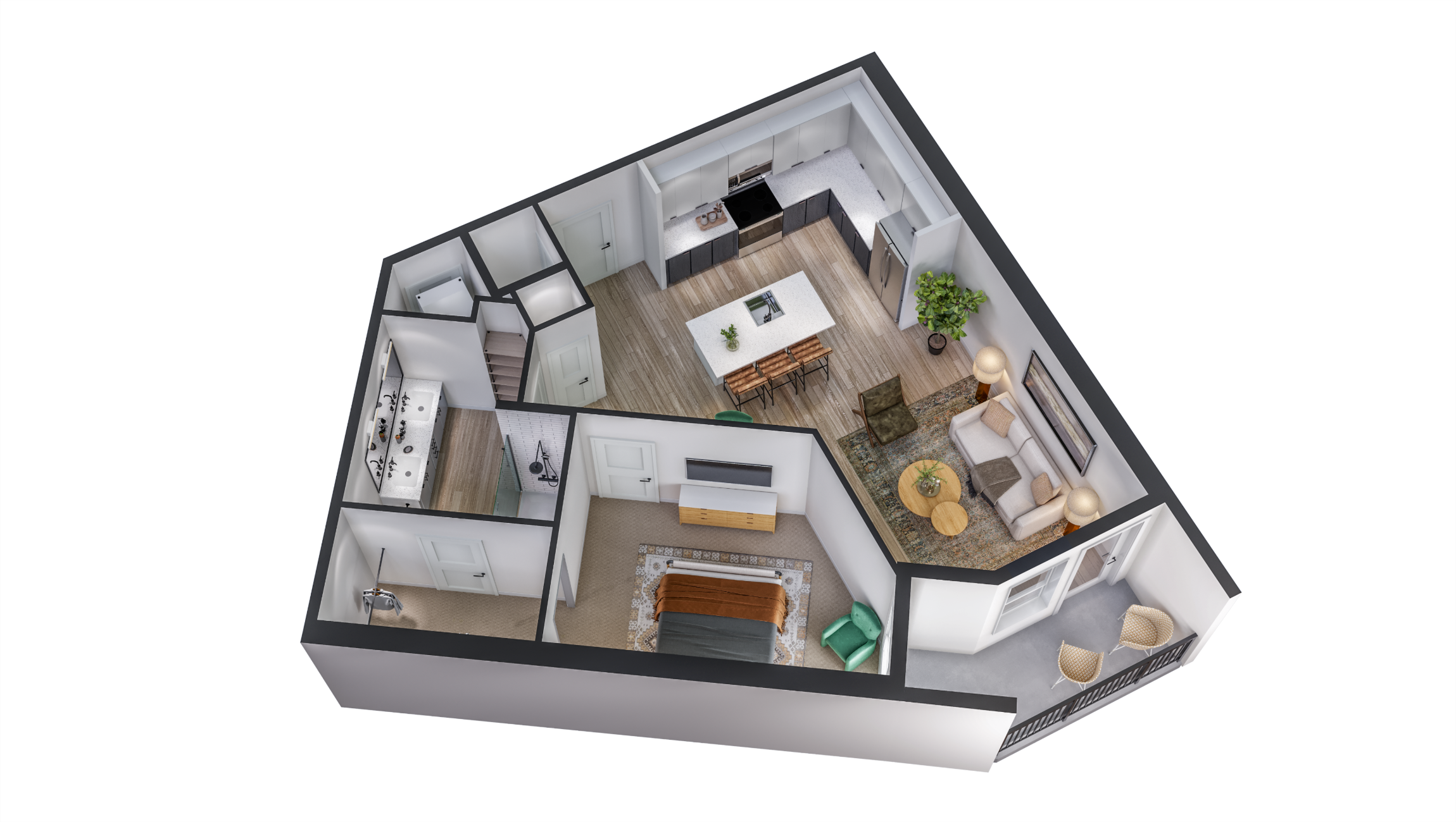 Floor plan for 1 bed, 1 bath, 782 sqft