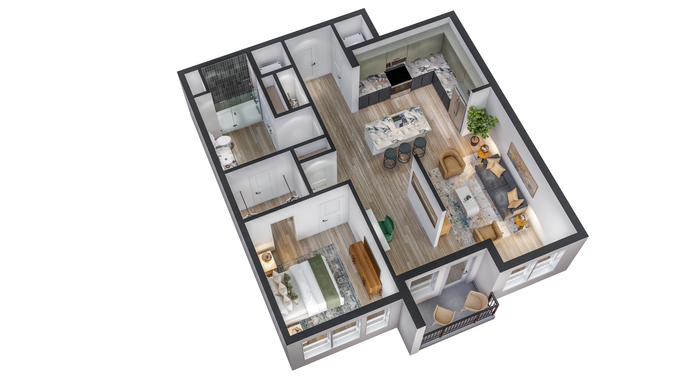 Floor plan for 1 bed, 1 bath, 922 sqft