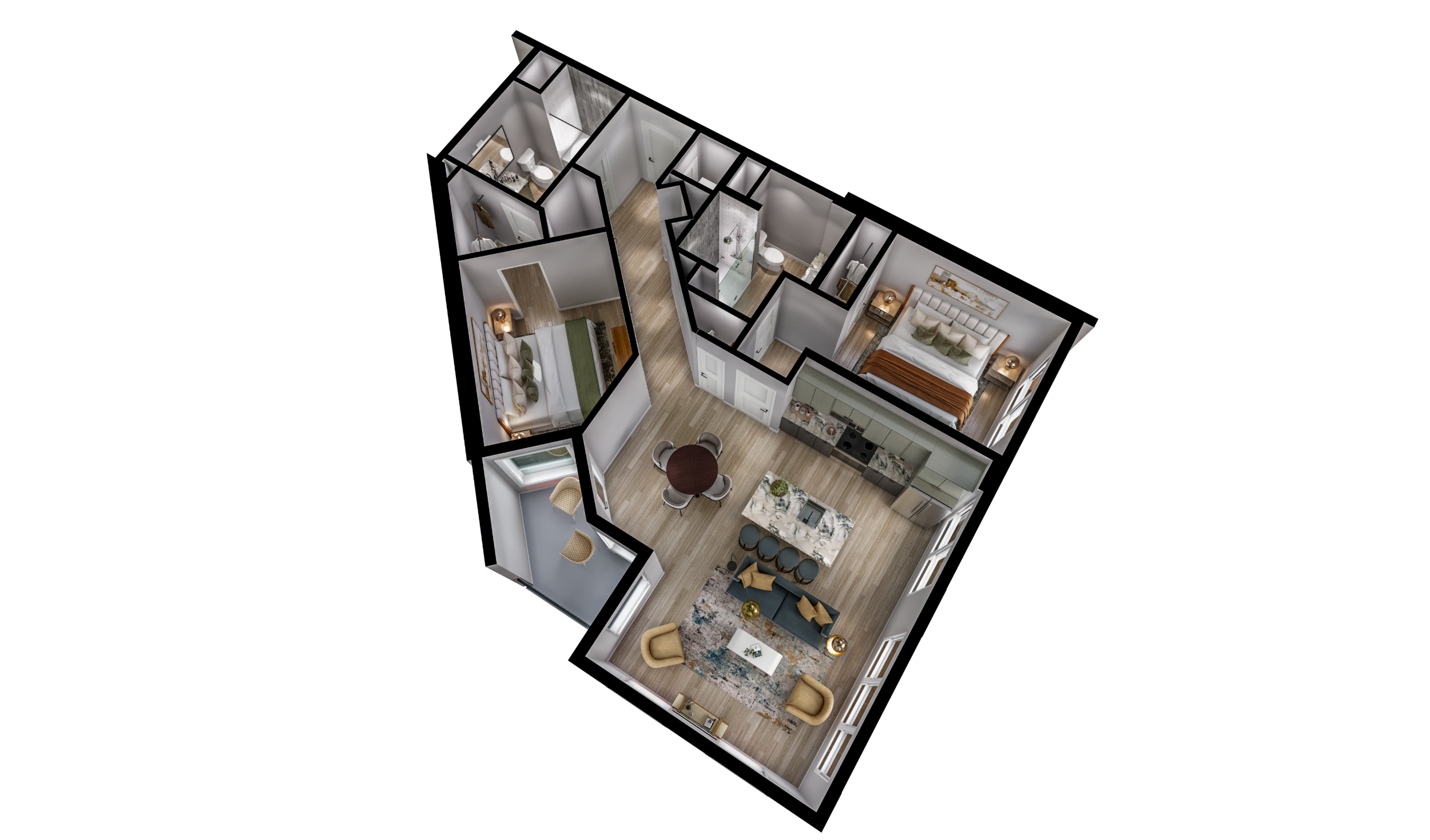Floor plan for 2 beds, 2 baths, 1118 sqft