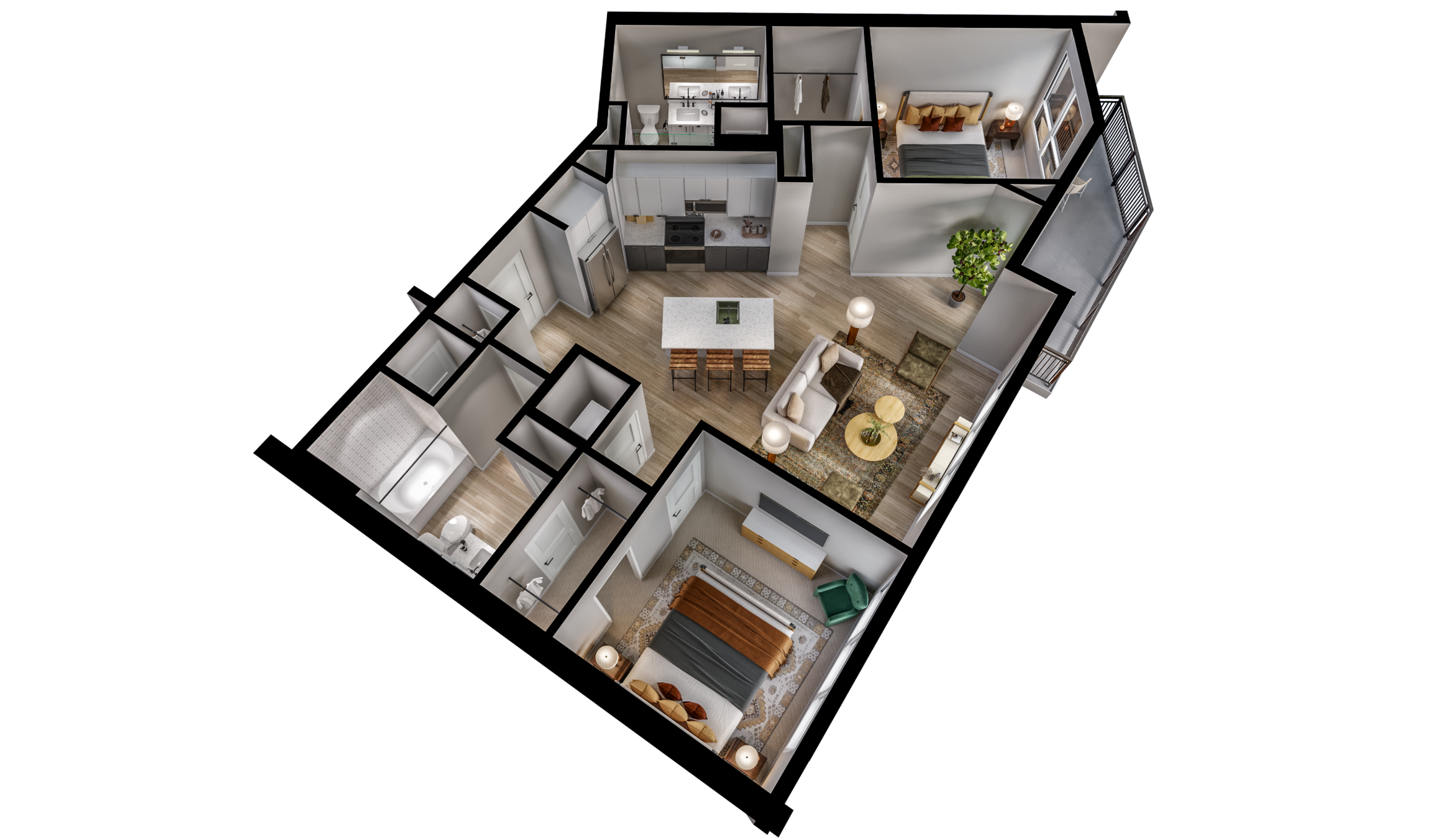Floor plan for 2 beds, 2 baths, 1123 sqft
