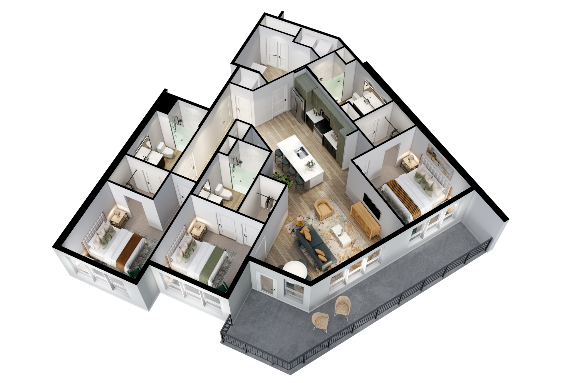 Floor plan for 3 beds, 3 baths, 1585 sqft