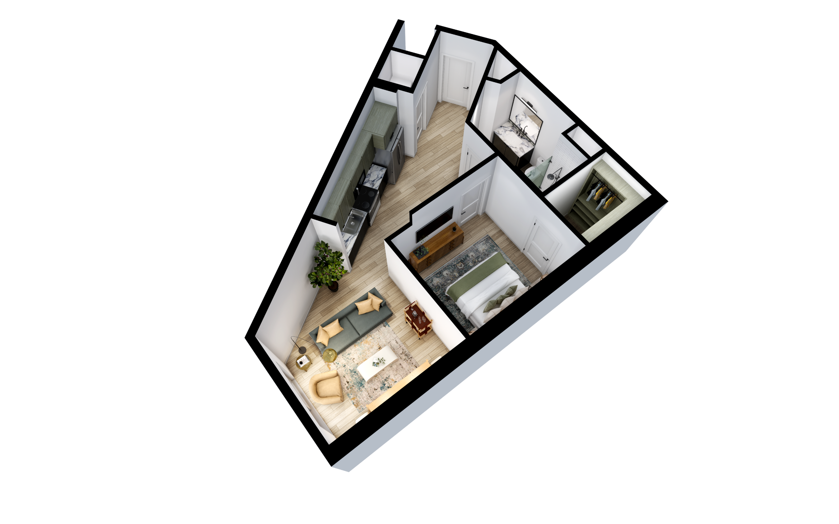 Floor plan for studio, 1 bath, 631 sqft