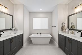 Boise house for rent - a white bathroom with a tub and two sinks