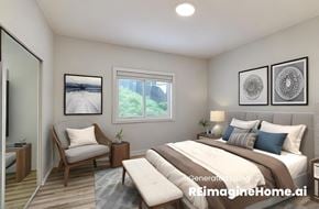 Vernon house for rent - a bedroom with a bed and a chair and a window