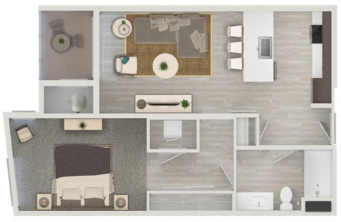 Floor plan for 1 bed, 1 bath, 720 sqft